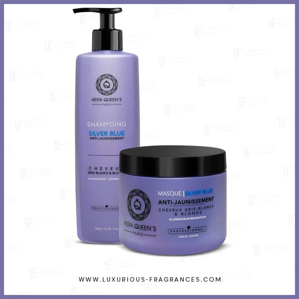 Gamme kératine & silver Blue : Anti-jaunissement cheveux gris-blancs et blonds