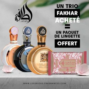 Pack trio Fakhar Lattafa + Un paquet de lingette offert