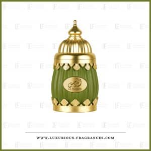 Zielono-złota buteleczka w kształcie kopuły „Al Narjis” marki Niche Emarati Perfumes, woda perfumowana unisex 100 ml