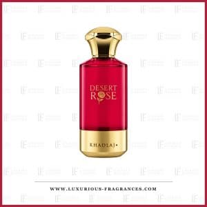 Czerwona buteleczka perfum Desert Rose marki Khadlaj, ekstrakt perfum dla kobiet, 100 ml, ze złotą podstawą