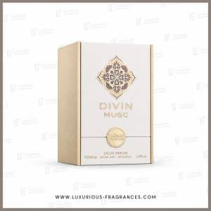 Cremefarbene und goldfarbene Verpackung von „Divin Musc“ von French Avenue, Eau de Parfum 100 ml, Medaillon mit Arabesken