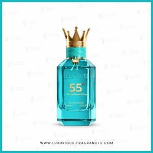 Hersh 55° Fifty Five Degrees Celsius Flakon von Alezz Oud, Eau de Parfum für Damen und Herren, 100 ml, türkis mit goldener Krone