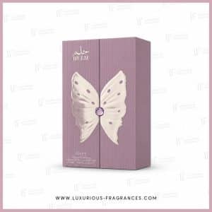 Lila, geriffelte Schatulle von Hulm de Riiffs, Parfümkonzentrat 100 ml, silberner Schmetterling mit Amethyst
