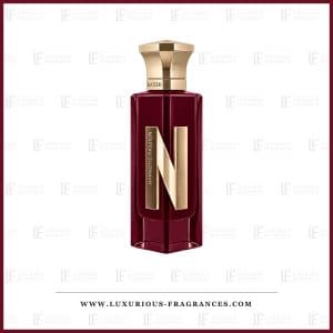 Flakon med Hypnotic Passion fra Naseem, alkoholfri eau de parfum til både mænd og kvinder, 75 ml, bordeauxrød med champagnefarvede detaljer
