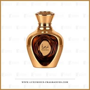 Flacon dore a panneau marbre ambre Nadira de Niche Emarati Perfumes, eau de parfum mixte 100 ml