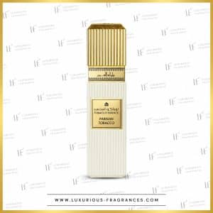 Flakon „Parisian Tobacco“ von Mamlakat Al Oud, Eau de Parfum für Damen und Herren, 100 ml, geriffelte Säule in Elfenbein und Gold