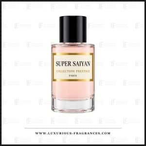 Super Saiyan Collection Prestige Paris parfumeekstrakt, 50 ml, gennemsigtigt glas, lyserød væske, guldmærkat
