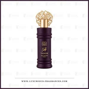 Mat auberginefarvet flaske med gylden krone fra Tamim by Naseem, alkoholfri herreparfume 100 ml