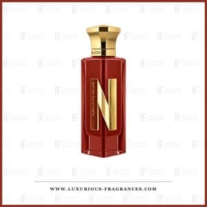 Flakon med »Turn Up The Volume« fra Naseem, alkoholfri eau de parfum til både mænd og kvinder, 75 ml, murstensrød med gulddetaljer