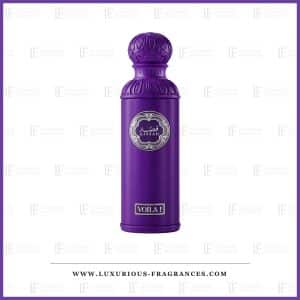 Voila Gissah Eau de Parfum-Flakon, 200 ml, mattviolett mit silbernen Arabesken