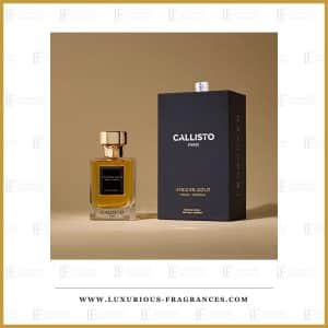 Coffret et flacon dâAfrican Gold de Callisto Paris, extrait de parfum 100 ml