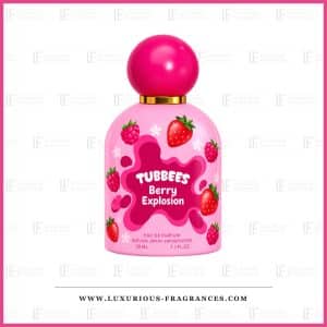 Fľaštička parfumu Berry Explosion od Tubbees, unisexová parfémová voda 50 ml, ružová fľaštička s guľatým viečkom vo farbe fuchsiovej