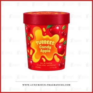 Fľaštička s parfumom Candy Apple od Tubbees, červené valcovité balenie s tmavočerveným viečkom