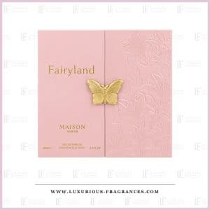 „Maison Asrar“ kvepalų „Fairyland“ rinkinys, pudros rožinės spalvos dėžutė su reljefiniais auksiniais drugeliais