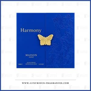 „Maison Asrar“ kvepalų „Harmony“ rinkinys, karališkai mėlynos spalvos dėžutė su reljefiniu auksiniu drugeliu