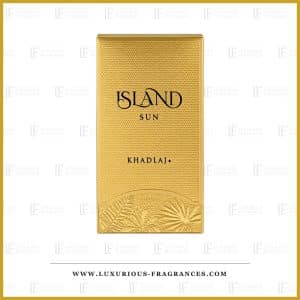 Geschenkset mit dem Parfüm „Island Sun“ von Khadlaj, vergoldete Schatulle mit Guilloche-Muster und Palmenfries