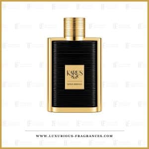 Flakon „Karus Gold Absolu“ von Khadlaj, Eau de Parfum, 100 ml, schwarzes, geriffeltes Glas mit goldenem Rahmen