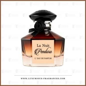 Flakon „La Nuit Pendora“ von Pendora Scents, Eau de Parfum für Damen, 100 ml, Glasflakon in Braun- und Beige-Rosa-Farbverlauf mit schwarzem Verschluss
