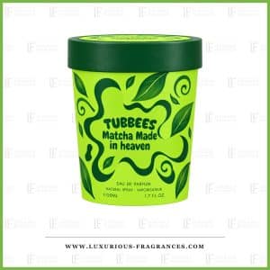 Parfumeflaske »Matcha Made In Heaven« fra Tubbees, æblegrøn, cylindrisk emballage med mørkegrønt låg