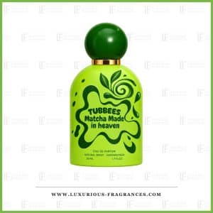 Parfumeflaske »Matcha Made In Heaven« fra Tubbees, unisex-parfume 50 ml, æblegrøn flaske med mørkegrøn, sfærisk hætte