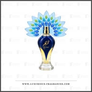 Flacon Reem d Asdaaf eau de parfum 100 ml amphore bleu nuit eventail de plumes de paon