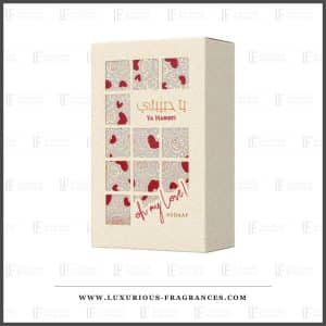 Geschenkset „Ya Habibti Oh My Love“ von Asdaaf, cremefarbene Dose mit rotem Herzmuster, 100 ml